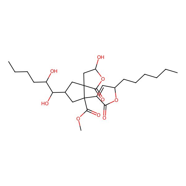2D Structure of methyl 7-(1,2-dihydroxyhexyl)-9-(2-hexyl-5-oxo-2H-furan-4-yl)-3-hydroxy-1-oxo-2-oxaspiro[4.4]nonane-9-carboxylate