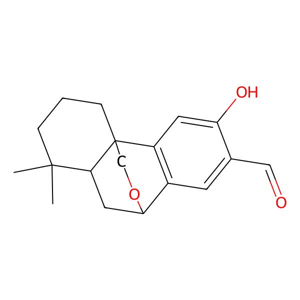 2D Structure of (1S,8R,10R)-4-hydroxy-11,11-dimethyl-16-oxatetracyclo[6.6.2.01,10.02,7]hexadeca-2(7),3,5-triene-5-carbaldehyde