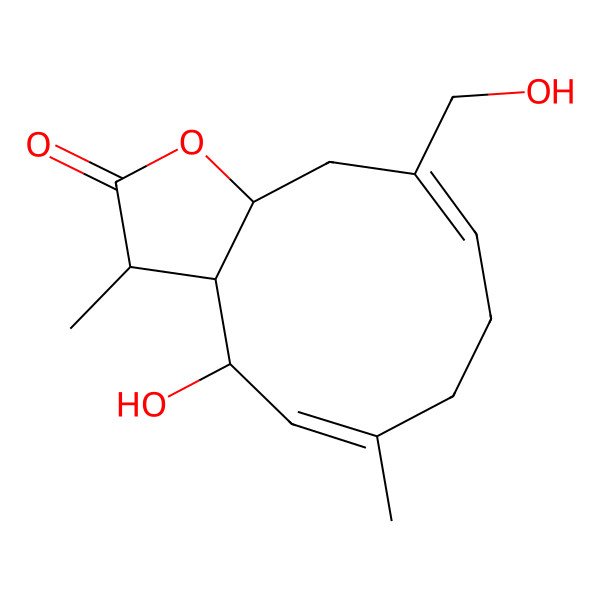 2D Structure of (3R,3aR,4S,5E,9E,11aS)-4-hydroxy-10-(hydroxymethyl)-3,6-dimethyl-3a,4,7,8,11,11a-hexahydro-3H-cyclodeca[b]furan-2-one