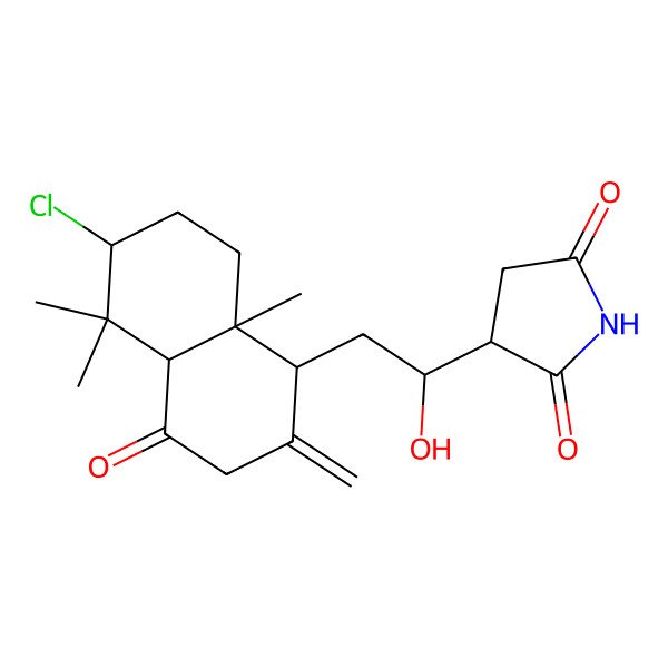 2D Structure of (3R)-3-[(1S)-2-[(1S,4aR,6S,8aR)-6-chloro-5,5,8a-trimethyl-2-methylidene-4-oxo-4a,6,7,8-tetrahydro-1H-naphthalen-1-yl]-1-hydroxyethyl]pyrrolidine-2,5-dione