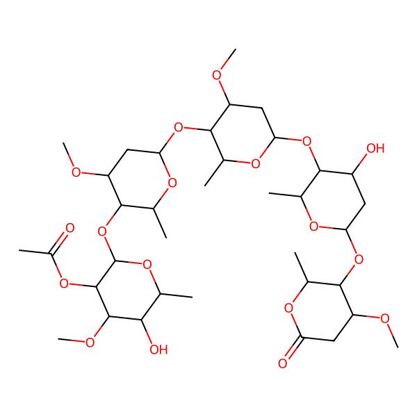 2D Structure of [5-Hydroxy-2-[6-[6-[4-hydroxy-6-(4-methoxy-2-methyl-6-oxooxan-3-yl)oxy-2-methyloxan-3-yl]oxy-4-methoxy-2-methyloxan-3-yl]oxy-4-methoxy-2-methyloxan-3-yl]oxy-4-methoxy-6-methyloxan-3-yl] acetate