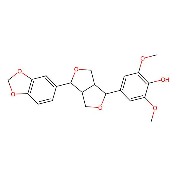 2D Structure of 4-[(3S,3aR,6S,6aR)-3-(1,3-benzodioxol-5-yl)-1,3,3a,4,6,6a-hexahydrofuro[3,4-c]furan-6-yl]-2,6-dimethoxyphenol