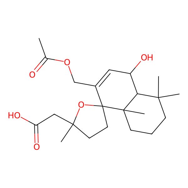 2D Structure of 2-[(2'R,4aS,5S,8S,8aS)-7-(acetyloxymethyl)-5-hydroxy-2',4,4,8a-tetramethylspiro[2,3,4a,5-tetrahydro-1H-naphthalene-8,5'-oxolane]-2'-yl]acetic acid