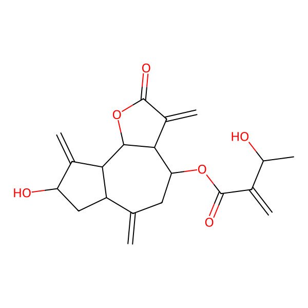 2D Structure of [(3aR,4S,6aR,8S,9aR,9bR)-8-hydroxy-3,6,9-trimethylidene-2-oxo-3a,4,5,6a,7,8,9a,9b-octahydroazuleno[4,5-b]furan-4-yl] (3R)-3-hydroxy-2-methylidenebutanoate