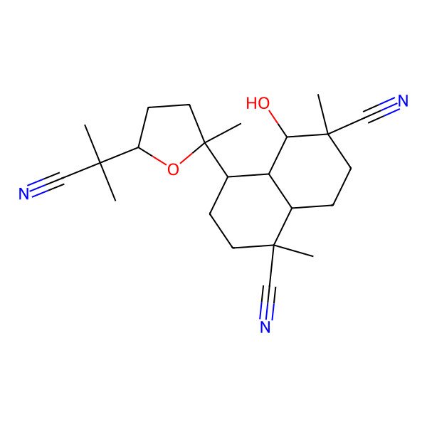 2D Structure of 4-[5-(2-Cyanopropan-2-yl)-2-methyloxolan-2-yl]-5-hydroxy-1,6-dimethyl-2,3,4,4a,5,7,8,8a-octahydronaphthalene-1,6-dicarbonitrile