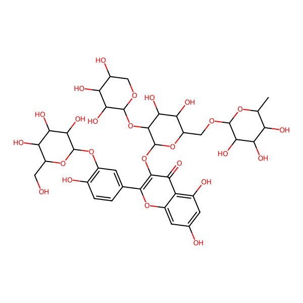 2D Structure of 3-[(2S,3R,4S,5R,6R)-4,5-dihydroxy-6-[[(2R,3R,4R,5R,6S)-3,4,5-trihydroxy-6-methyloxan-2-yl]oxymethyl]-3-[(2S,3R,4S,5R)-3,4,5-trihydroxyoxan-2-yl]oxyoxan-2-yl]oxy-5,7-dihydroxy-2-[4-hydroxy-3-[(2S,3R,4S,5R,6R)-3,4,5-trihydroxy-6-(hydroxymethyl)oxan-2-yl]oxyphenyl]chromen-4-one