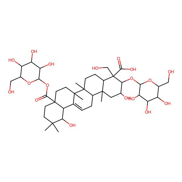 2D Structure of 2,12-Dihydroxy-4-(hydroxymethyl)-6a,6b,11,11,14b-pentamethyl-3-[3,4,5-trihydroxy-6-(hydroxymethyl)oxan-2-yl]oxy-8a-[3,4,5-trihydroxy-6-(hydroxymethyl)oxan-2-yl]oxycarbonyl-1,2,3,4a,5,6,7,8,9,10,12,12a,14,14a-tetradecahydropicene-4-carboxylic acid