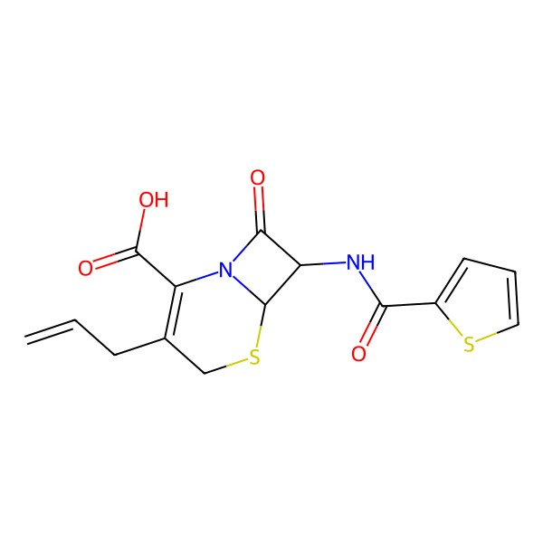 2D Structure of (7R)-8-oxo-3-prop-2-enyl-7-(thiophene-2-carbonylamino)-5-thia-1-azabicyclo[4.2.0]oct-2-ene-2-carboxylic acid