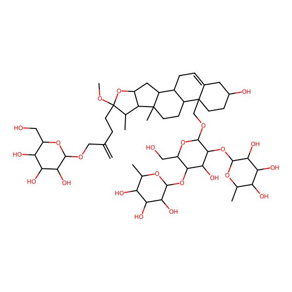 2D Structure of (3S,4S,5S,6R)-2-[(3R,5S,6R)-4-hydroxy-6-[[16-hydroxy-6-methoxy-7,9-dimethyl-6-[3-[[(2R,3S,5S)-3,4,5-trihydroxy-6-(hydroxymethyl)oxan-2-yl]oxymethyl]but-3-enyl]-5-oxapentacyclo[10.8.0.02,9.04,8.013,18]icos-18-en-13-yl]methoxy]-2-(hydroxymethyl)-5-[(3S,4S,5S,6R)-3,4,5-trihydroxy-6-methyloxan-2-yl]oxyoxan-3-yl]oxy-6-methyloxane-3,4,5-triol