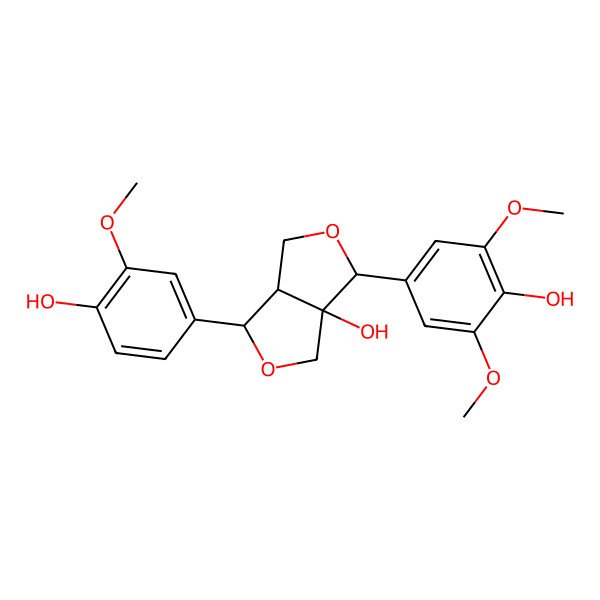 2D Structure of 3-(4-hydroxy-3,5-dimethoxyphenyl)-6-(4-hydroxy-3-methoxyphenyl)-3,4,6,6a-tetrahydro-1H-furo[3,4-c]furan-3a-ol
