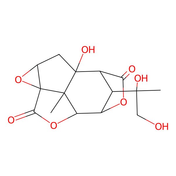 2D Structure of (1R,3R,5S,8S,9R,12S,13R,14R)-14-[(2S)-1,2-dihydroxypropan-2-yl]-1-hydroxy-13-methyl-4,7,10-trioxapentacyclo[6.4.1.19,12.03,5.05,13]tetradecane-6,11-dione