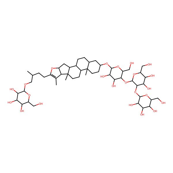 2D Structure of (2R,3S,4R,5R,6S)-2-[(2S)-4-[(1R,2S,4S,8S,9S,12S,13S,16S,18S)-16-[(2R,3R,4R,5R,6R)-5-[(2S,3R,4S,5S,6R)-4,5-dihydroxy-6-(hydroxymethyl)-3-[(2S,3R,4S,5S,6R)-3,4,5-trihydroxy-6-(hydroxymethyl)oxan-2-yl]oxyoxan-2-yl]oxy-3,4-dihydroxy-6-(hydroxymethyl)oxan-2-yl]oxy-7,9,13-trimethyl-5-oxapentacyclo[10.8.0.02,9.04,8.013,18]icos-6-en-6-yl]-2-methylbutoxy]-6-(hydroxymethyl)oxane-3,4,5-triol
