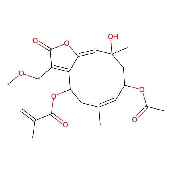 2D Structure of [(4S,6E,8S,10S,11Z)-8-acetyloxy-10-hydroxy-3-(methoxymethyl)-6,10-dimethyl-2-oxo-4,5,8,9-tetrahydrocyclodeca[b]furan-4-yl] 2-methylprop-2-enoate