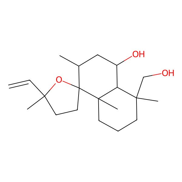 2D Structure of 5'-ethenyl-8-(hydroxymethyl)-3,4a,5',8-tetramethylspiro[2,3,5,6,7,8a-hexahydro-1H-naphthalene-4,2'-oxolane]-1-ol