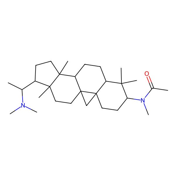 2D Structure of N-[(1S,3R,6S,8R,11S,12S,15S,16R)-15-[(1S)-1-(dimethylamino)ethyl]-7,7,12,16-tetramethyl-6-pentacyclo[9.7.0.01,3.03,8.012,16]octadecanyl]-N-methylacetamide