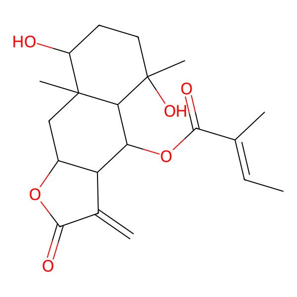 2D Structure of (5,8-Dihydroxy-5,8a-dimethyl-3-methylidene-2-oxo-3a,4,4a,6,7,8,9,9a-octahydrobenzo[f][1]benzofuran-4-yl) 2-methylbut-2-enoate