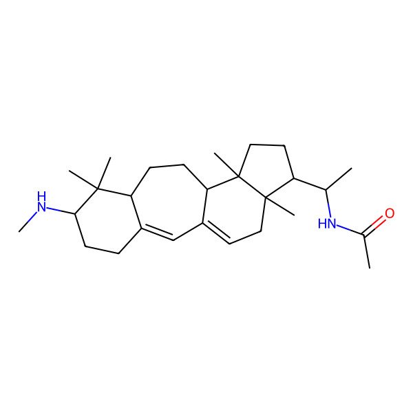 2D Structure of N-[1-[7,7,12,16-tetramethyl-6-(methylamino)-15-tetracyclo[9.7.0.03,8.012,16]octadeca-1(18),2-dienyl]ethyl]acetamide