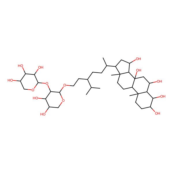 2D Structure of 17-[5-[2-[4,5-Dihydroxy-3-(3,4,5-trihydroxyoxan-2-yl)oxyoxan-2-yl]oxyethyl]-6-methylheptan-2-yl]-10,13-dimethyl-1,2,3,4,5,6,7,9,11,12,14,15,16,17-tetradecahydrocyclopenta[a]phenanthrene-3,4,6,8,15-pentol