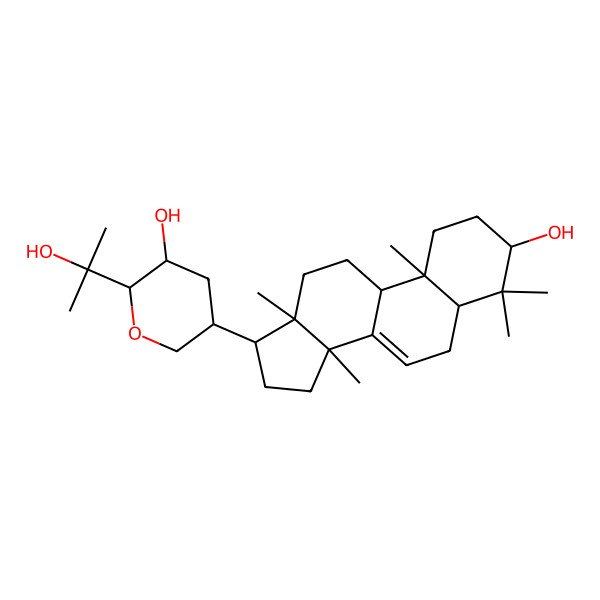 2D Structure of 5-(3-hydroxy-4,4,10,13,14-pentamethyl-2,3,5,6,9,11,12,15,16,17-decahydro-1H-cyclopenta[a]phenanthren-17-yl)-2-(2-hydroxypropan-2-yl)oxan-3-ol