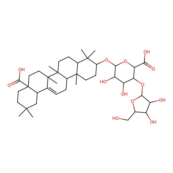 2D Structure of 6-[(8a-Carboxy-4,4,6a,6b,11,11,14b-heptamethyl-1,2,3,4a,5,6,7,8,9,10,12,12a,14,14a-tetradecahydropicen-3-yl)oxy]-3-[3,4-dihydroxy-5-(hydroxymethyl)oxolan-2-yl]oxy-4,5-dihydroxyoxane-2-carboxylic acid