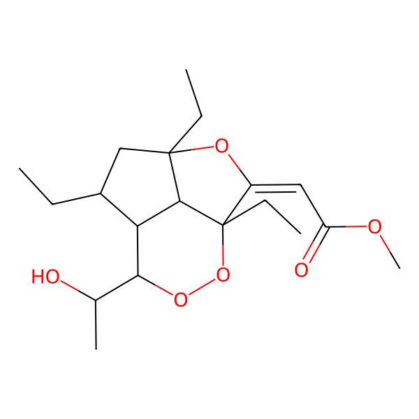2D Structure of Methyl 2-[1,4,6-triethyl-8-(1-hydroxyethyl)-3,9,10-trioxatricyclo[5.3.1.04,11]undecan-2-ylidene]acetate