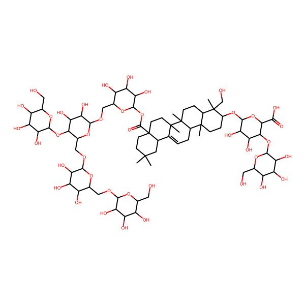 2D Structure of 6-[[8a-[6-[[3,4-Dihydroxy-5-[3,4,5-trihydroxy-6-(hydroxymethyl)oxan-2-yl]oxy-6-[[3,4,5-trihydroxy-6-[[3,4,5-trihydroxy-6-(hydroxymethyl)oxan-2-yl]oxymethyl]oxan-2-yl]oxymethyl]oxan-2-yl]oxymethyl]-3,4,5-trihydroxyoxan-2-yl]oxycarbonyl-4-(hydroxymethyl)-4,6a,6b,11,11,14b-hexamethyl-1,2,3,4a,5,6,7,8,9,10,12,12a,14,14a-tetradecahydropicen-3-yl]oxy]-4,5-dihydroxy-3-[3,4,5-trihydroxy-6-(hydroxymethyl)oxan-2-yl]oxyoxane-2-carboxylic acid