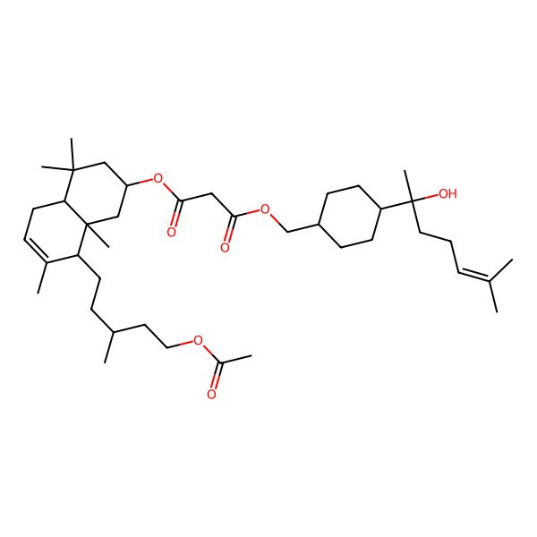 2D Structure of 3-O-[8-(5-acetyloxy-3-methylpentyl)-4,4,7,8a-tetramethyl-1,2,3,4a,5,8-hexahydronaphthalen-2-yl] 1-O-[[4-(2-hydroxy-6-methylhept-5-en-2-yl)cyclohexyl]methyl] propanedioate