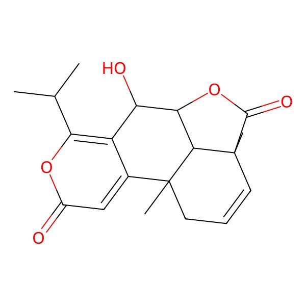 2D Structure of 8-Hydroxy-1,12-dimethyl-6-propan-2-yl-5,10-dioxatetracyclo[7.6.1.02,7.012,16]hexadeca-2,6,13-triene-4,11-dione