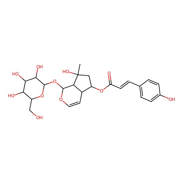 2D Structure of [7-hydroxy-7-methyl-1-[3,4,5-trihydroxy-6-(hydroxymethyl)oxan-2-yl]oxy-4a,5,6,7a-tetrahydro-1H-cyclopenta[c]pyran-5-yl] 3-(4-hydroxyphenyl)prop-2-enoate