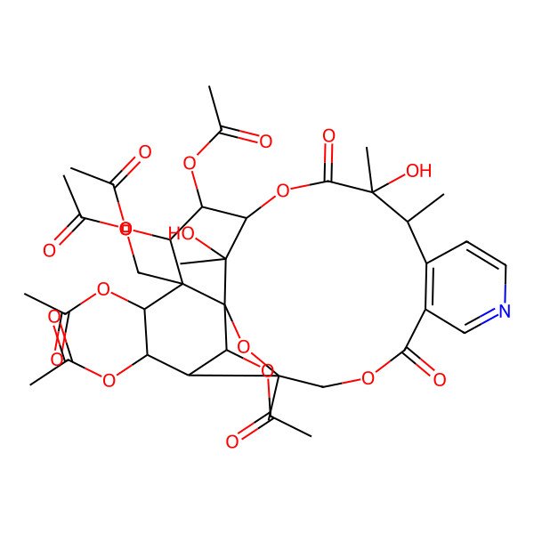 2D Structure of (18,19,21,22,24-Pentaacetyloxy-14,25-dihydroxy-3,13,14,25-tetramethyl-6,15-dioxo-2,5,16-trioxa-9-azapentacyclo[15.7.1.01,20.03,23.07,12]pentacosa-7(12),8,10-trien-20-yl)methyl acetate