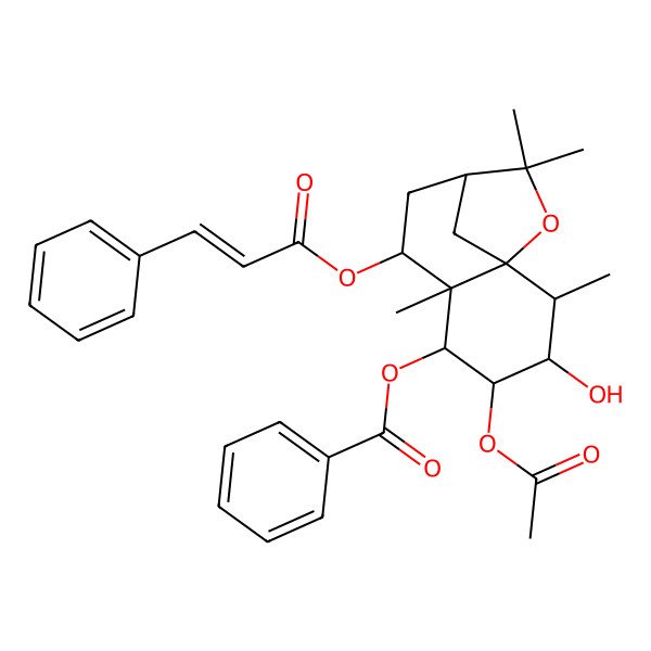 2D Structure of [4-Acetyloxy-3-hydroxy-2,6,10,10-tetramethyl-7-(3-phenylprop-2-enoyloxy)-11-oxatricyclo[7.2.1.01,6]dodecan-5-yl] benzoate