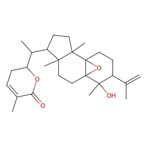 2D Structure of 2-[1-(10-Hydroxy-2,6,10-trimethyl-11-prop-1-en-2-yl-14-oxatetracyclo[7.4.1.01,9.02,6]tetradecan-5-yl)ethyl]-5-methyl-2,3-dihydropyran-6-one
