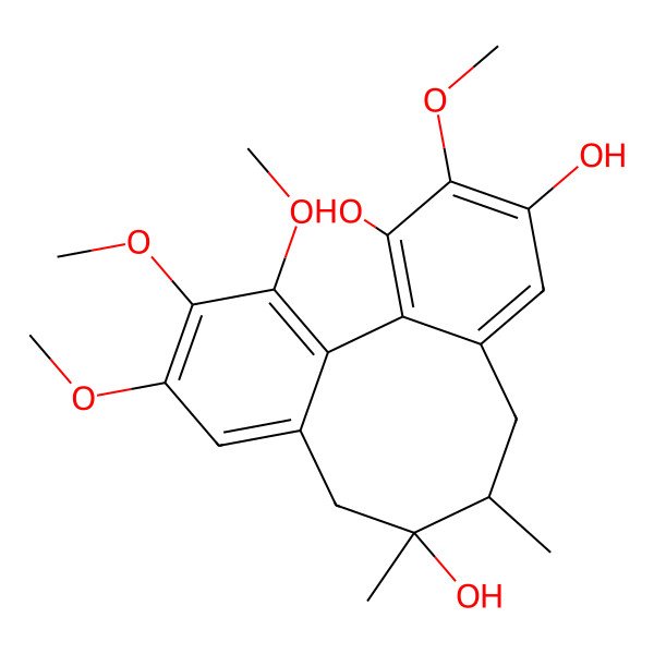 2D Structure of 4,14,15,16-Tetramethoxy-9,10-dimethyltricyclo[10.4.0.02,7]hexadeca-1(16),2,4,6,12,14-hexaene-3,5,10-triol