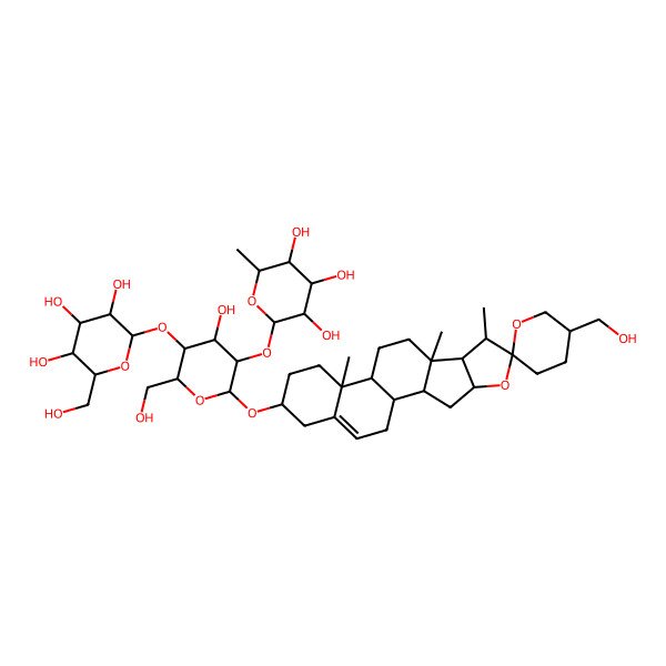 2D Structure of 2-[4-Hydroxy-6-(hydroxymethyl)-2-[5'-(hydroxymethyl)-7,9,13-trimethylspiro[5-oxapentacyclo[10.8.0.02,9.04,8.013,18]icos-18-ene-6,2'-oxane]-16-yl]oxy-5-[3,4,5-trihydroxy-6-(hydroxymethyl)oxan-2-yl]oxyoxan-3-yl]oxy-6-methyloxane-3,4,5-triol