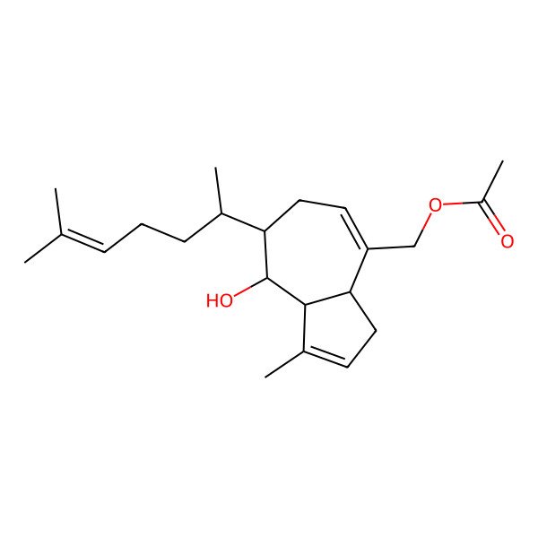 2D Structure of [(3aR,7S,8R,8aS)-8-hydroxy-1-methyl-7-[(2R)-6-methylhept-5-en-2-yl]-3,3a,6,7,8,8a-hexahydroazulen-4-yl]methyl acetate