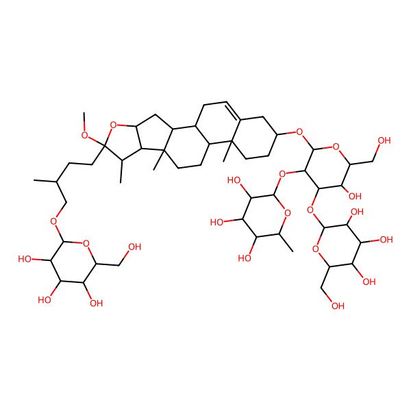 2D Structure of (2S,3R,4R,5R,6S)-2-[(2R,3R,4S,5S,6R)-5-hydroxy-6-(hydroxymethyl)-2-[[(1S,2S,4S,6R,7S,8R,9S,12S,13R,16S)-6-methoxy-7,9,13-trimethyl-6-[(3R)-3-methyl-4-[(2S,3R,4S,5S,6R)-3,4,5-trihydroxy-6-(hydroxymethyl)oxan-2-yl]oxybutyl]-5-oxapentacyclo[10.8.0.02,9.04,8.013,18]icos-18-en-16-yl]oxy]-4-[(2S,3R,4S,5S,6R)-3,4,5-trihydroxy-6-(hydroxymethyl)oxan-2-yl]oxyoxan-3-yl]oxy-6-methyloxane-3,4,5-triol
