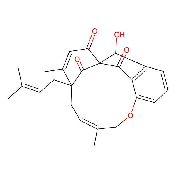 2D Structure of (1R,11Z,14S,19R)-19-hydroxy-11,15-dimethyl-14-(3-methylbut-2-enyl)-9-oxatetracyclo[12.3.1.11,4.03,8]nonadeca-3,5,7,11,15-pentaene-2,17,18-trione