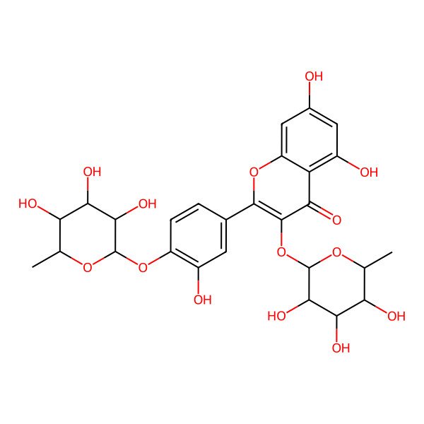2D Structure of 5,7-Dihydroxy-2-[3-hydroxy-4-(3,4,5-trihydroxy-6-methyloxan-2-yl)oxyphenyl]-3-(3,4,5-trihydroxy-6-methyloxan-2-yl)oxychromen-4-one