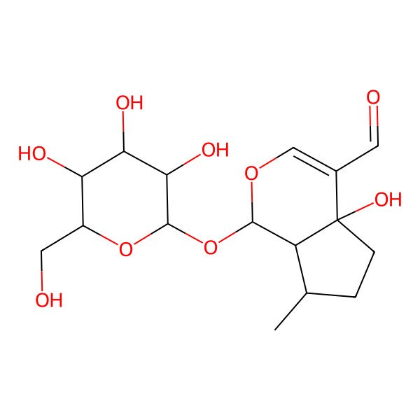 2D Structure of (1S,4aR,7R,7aR)-4a-hydroxy-7-methyl-1-[(2R,3S,4R,5S,6S)-3,4,5-trihydroxy-6-(hydroxymethyl)oxan-2-yl]oxy-5,6,7,7a-tetrahydro-1H-cyclopenta[c]pyran-4-carbaldehyde