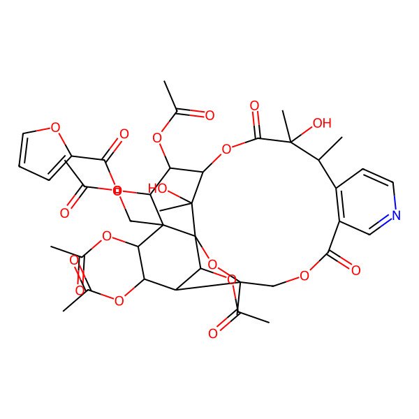 2D Structure of [(1S,3S,13S,14S,17S,18S,19S,20R,21S,22S,23R,24S,25S)-18,21,22,24-tetraacetyloxy-20-(acetyloxymethyl)-14,25-dihydroxy-3,13,14,25-tetramethyl-6,15-dioxo-2,5,16-trioxa-9-azapentacyclo[15.7.1.01,20.03,23.07,12]pentacosa-7(12),8,10-trien-19-yl] furan-2-carboxylate