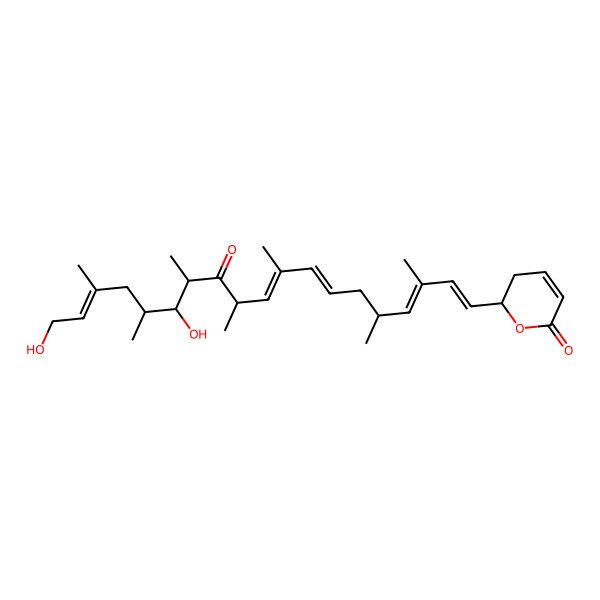 2D Structure of (2R)-2-[(1E,3Z,5R,7E,9E,11R,13S,14R,15S,17E)-14,19-dihydroxy-3,5,9,11,13,15,17-heptamethyl-12-oxononadeca-1,3,7,9,17-pentaenyl]-2,3-dihydropyran-6-one