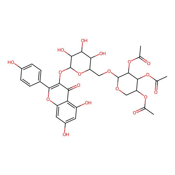 2D Structure of [(3S,4S,5R,6R)-4,5-diacetyloxy-6-[[(2R,3S,4S,5R,6S)-6-[5,7-dihydroxy-2-(4-hydroxyphenyl)-4-oxochromen-3-yl]oxy-3,4,5-trihydroxyoxan-2-yl]methoxy]oxan-3-yl] acetate