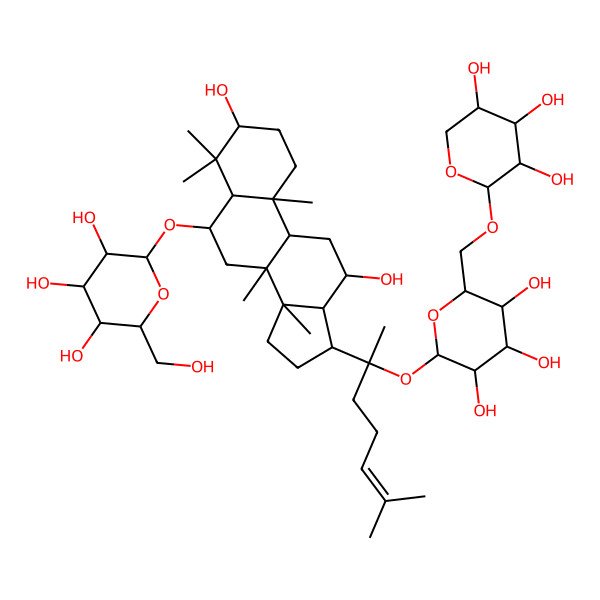 2D Structure of 2-[[3,12-dihydroxy-4,4,8,10,14-pentamethyl-17-[6-methyl-2-[3,4,5-trihydroxy-6-[(3,4,5-trihydroxyoxan-2-yl)oxymethyl]oxan-2-yl]oxyhept-5-en-2-yl]-2,3,5,6,7,9,11,12,13,15,16,17-dodecahydro-1H-cyclopenta[a]phenanthren-6-yl]oxy]-6-(hydroxymethyl)oxane-3,4,5-triol