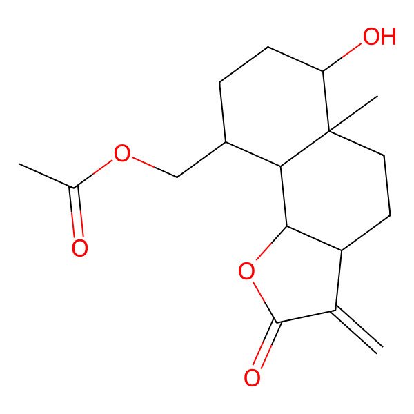 2D Structure of (6-hydroxy-5a-methyl-3-methylidene-2-oxo-4,5,6,7,8,9,9a,9b-octahydro-3aH-benzo[g][1]benzofuran-9-yl)methyl acetate