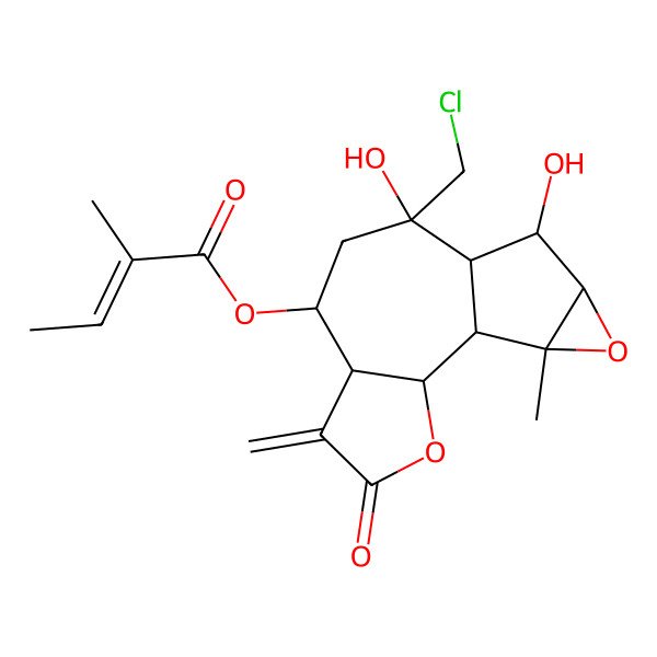 2D Structure of [(1S,2R,6R,7R,9R,10S,11S,12R,14S)-9-(chloromethyl)-9,11-dihydroxy-14-methyl-5-methylidene-4-oxo-3,13-dioxatetracyclo[8.4.0.02,6.012,14]tetradecan-7-yl] (Z)-2-methylbut-2-enoate