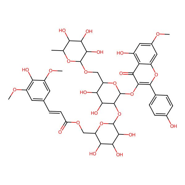 2D Structure of [6-[4,5-Dihydroxy-2-[5-hydroxy-2-(4-hydroxyphenyl)-7-methoxy-4-oxochromen-3-yl]oxy-6-[(3,4,5-trihydroxy-6-methyloxan-2-yl)oxymethyl]oxan-3-yl]oxy-3,4,5-trihydroxyoxan-2-yl]methyl 3-(4-hydroxy-3,5-dimethoxyphenyl)prop-2-enoate