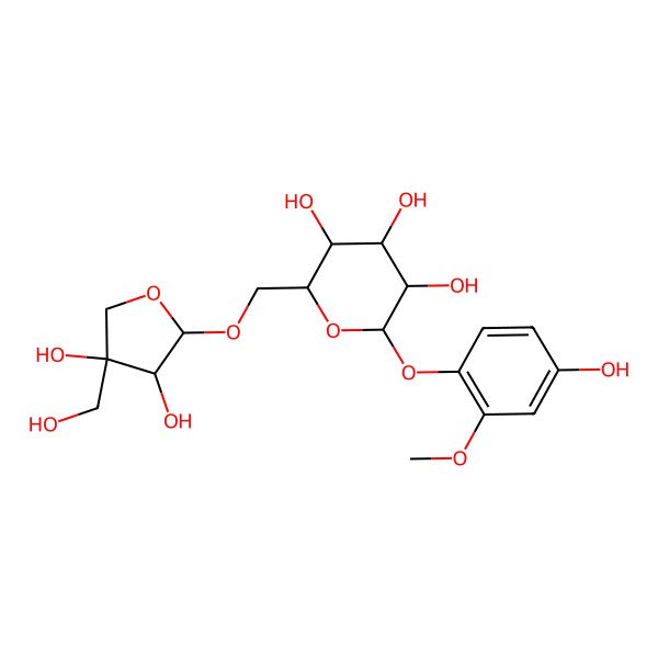 2D Structure of (2R,3S,4S,5R,6S)-2-[[(2R,3R,4R)-3,4-dihydroxy-4-(hydroxymethyl)oxolan-2-yl]oxymethyl]-6-(4-hydroxy-2-methoxyphenoxy)oxane-3,4,5-triol