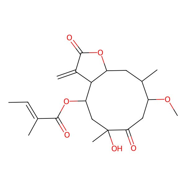 2D Structure of (6-Hydroxy-9-methoxy-6,10-dimethyl-3-methylidene-2,7-dioxo-3a,4,5,8,9,10,11,11a-octahydrocyclodeca[b]furan-4-yl) 2-methylbut-2-enoate