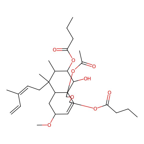 2D Structure of [(1S,3R,5R,6aS,7S,8S,9R,10R,10aS)-1-acetyloxy-3-butanoyloxy-10-hydroxy-5-methoxy-7,8-dimethyl-7-[(2Z)-3-methylpenta-2,4-dienyl]-1,3,5,6,6a,8,9,10-octahydrobenzo[d][2]benzofuran-9-yl] butanoate