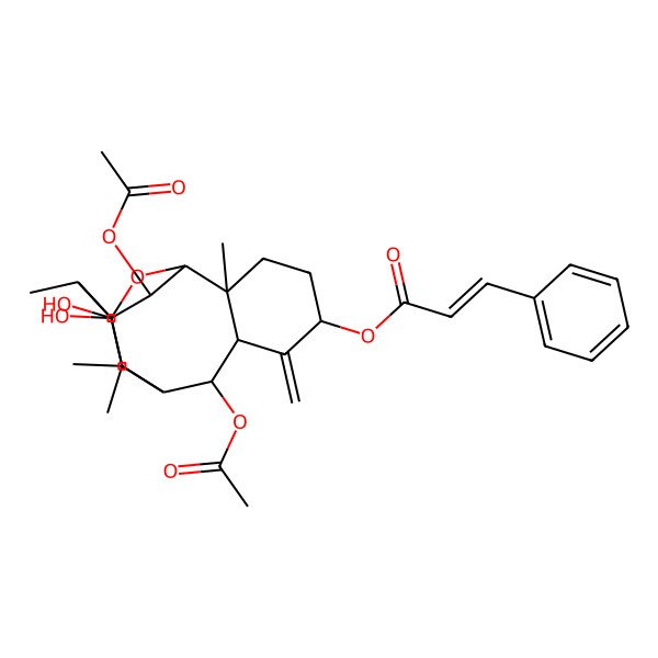 2D Structure of [(1R,2R,5S,7R,8R,9R,11R,12S,13S,15S)-8,15-diacetyloxy-11,13-dihydroxy-2,10,10,12-tetramethyl-6-methylidene-14-oxatetracyclo[9.3.1.19,13.02,7]hexadecan-5-yl] (E)-3-phenylprop-2-enoate